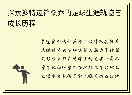 探索多特边锋桑乔的足球生涯轨迹与成长历程